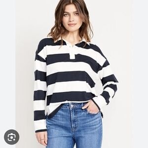 Women's Navy + White Rugby Striped Polo